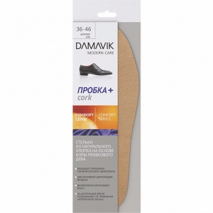 DAMAVIK CORK insoles from natural cotton based on cork, size 36-46