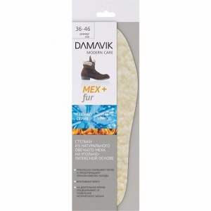 DAMAVIK FUR insoles from natural sheep fur on coal-based latex, size 36-46